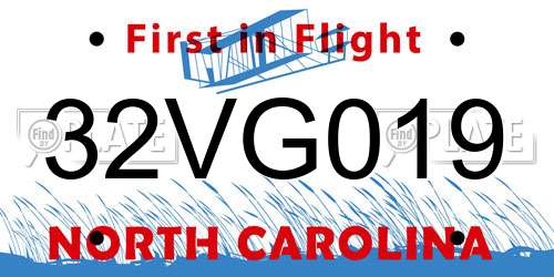 32VG019 North Carolina License Plate