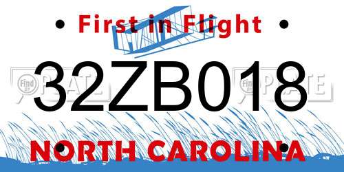 32ZB018 North Carolina License Plate