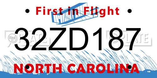 32ZD187 North Carolina License Plate