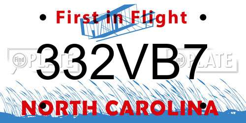 332VB7 North Carolina License Plate
