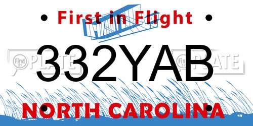 332YAB North Carolina License Plate