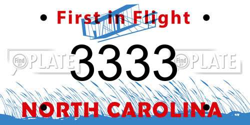 3333 North Carolina License Plate