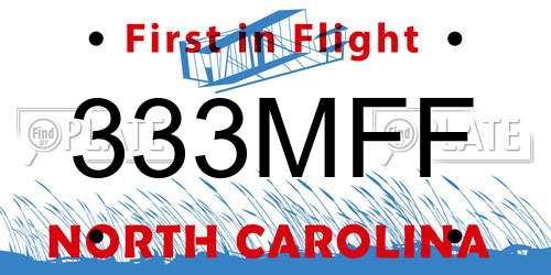 333MFF North Carolina License Plate