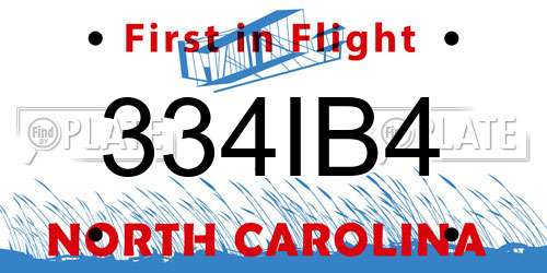 334IB4 North Carolina License Plate