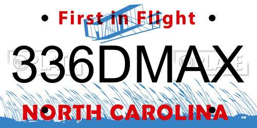 336DMAX North Carolina License Plate