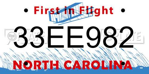33EE982 North Carolina License Plate