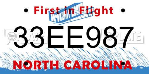 33EE987 North Carolina License Plate