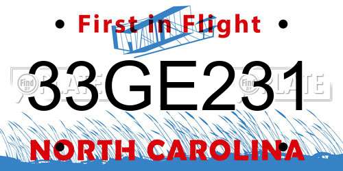 33GE231 North Carolina License Plate