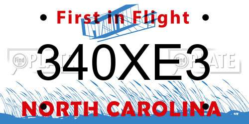 340XE3 North Carolina License Plate