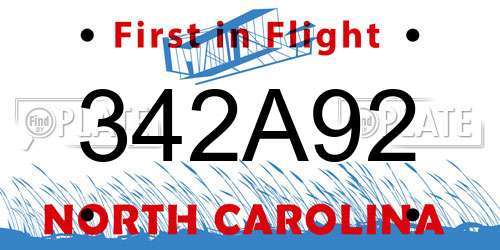342A92 North Carolina License Plate