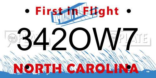 342OW7 North Carolina License Plate