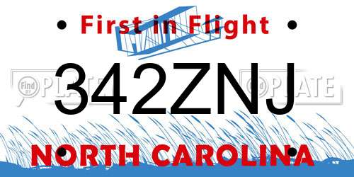 342ZNJ North Carolina License Plate