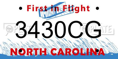 3430CG North Carolina License Plate