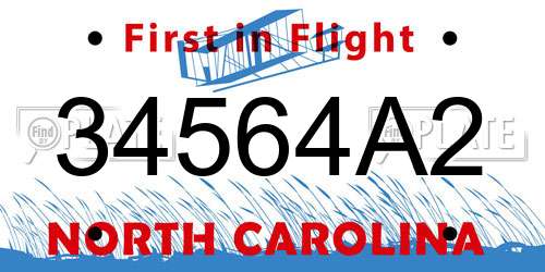 34564A2 North Carolina License Plate