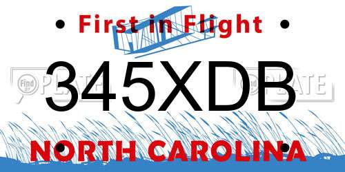 345XDB North Carolina License Plate