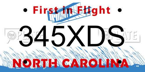 345XDS North Carolina License Plate