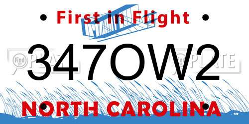 347OW2 North Carolina License Plate
