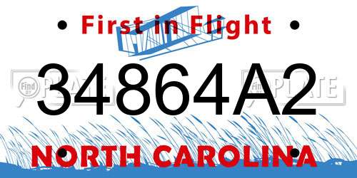 34864A2 North Carolina License Plate