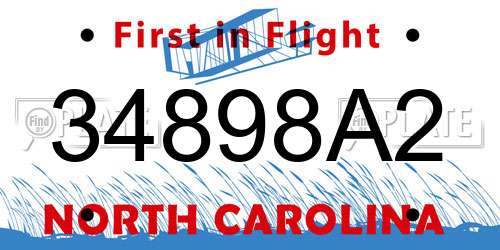 34898A2 North Carolina License Plate