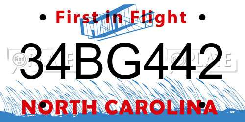 34BG442 North Carolina License Plate