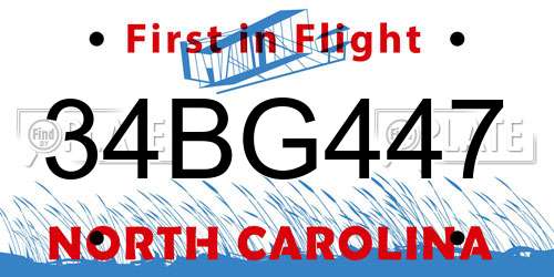 34BG447 North Carolina License Plate