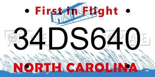 34DS640 North Carolina License Plate