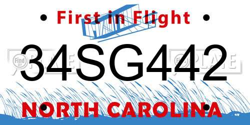 34SG442 North Carolina License Plate