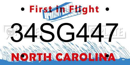 34SG447 North Carolina License Plate