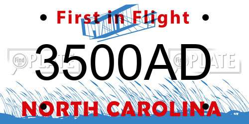 3500AD North Carolina License Plate
