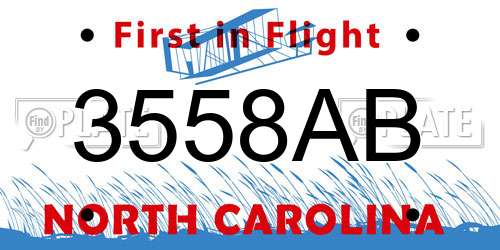 3558AB North Carolina License Plate
