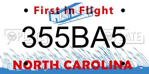 355BA5 North Carolina License Plate