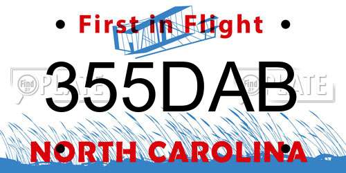 355DAB North Carolina License Plate