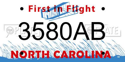 3580AB North Carolina License Plate