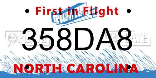 358DA8 North Carolina License Plate