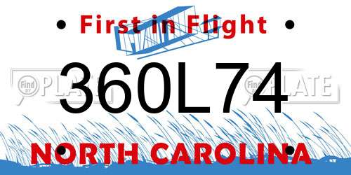 360L74 North Carolina License Plate