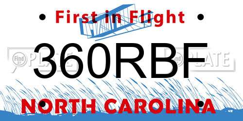 360RBF North Carolina License Plate
