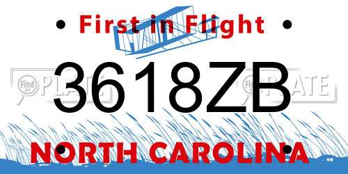 3618ZB North Carolina License Plate