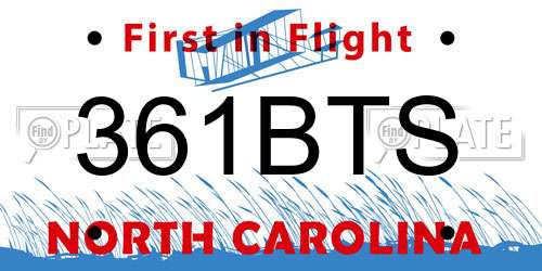 361BTS North Carolina License Plate