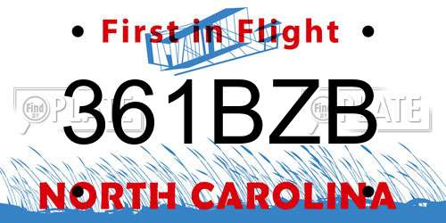 361BZB North Carolina License Plate