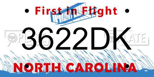 3622DK North Carolina License Plate