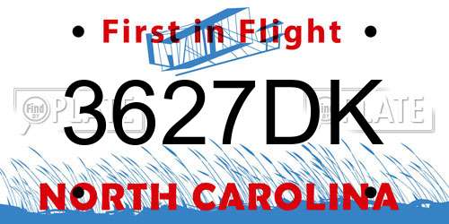 3627DK North Carolina License Plate