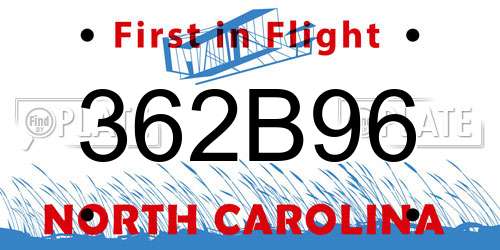 362B96 North Carolina License Plate