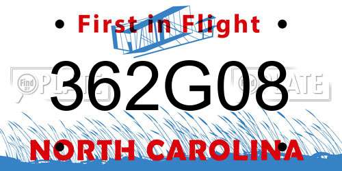 362G08 North Carolina License Plate