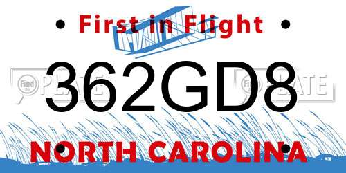 362GD8 North Carolina License Plate