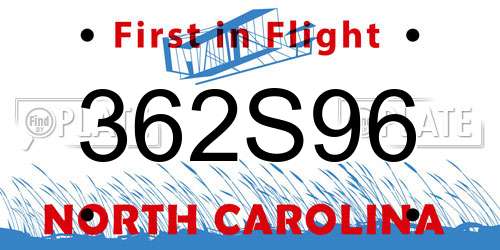 362S96 North Carolina License Plate