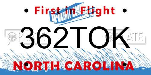 362TOK North Carolina License Plate