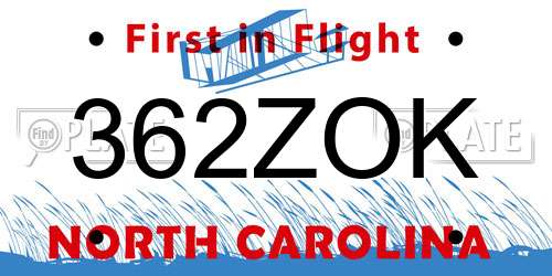 362ZOK North Carolina License Plate