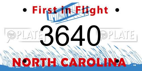 3640 North Carolina License Plate