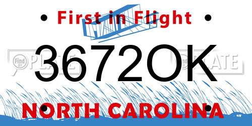 3672OK North Carolina License Plate