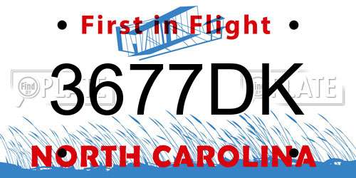 3677DK North Carolina License Plate